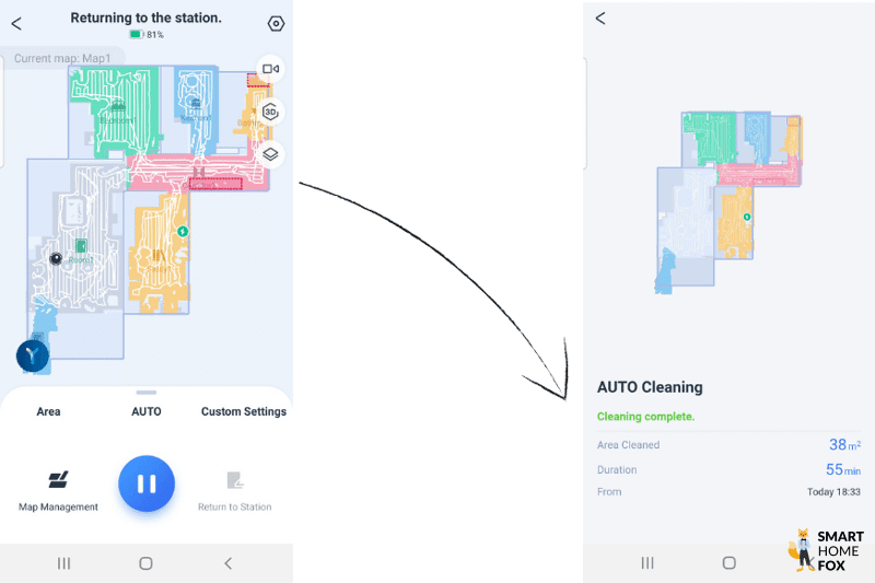 Structured navigation of the Ecovacs Deebot X1 OMNI is displayed in the App